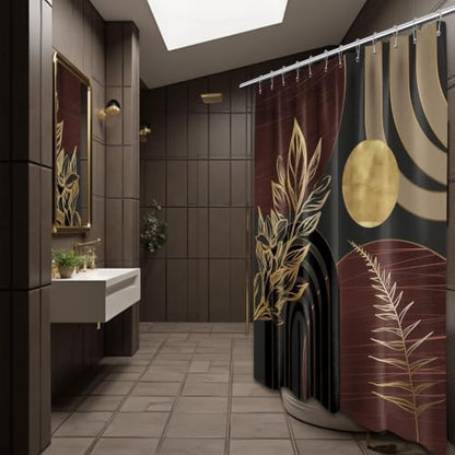 Dark Brown and Gold Extra Long Shower Curtain, Tall 72X84 in
