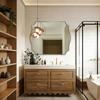 ANDY STAR 32"x40" Brushed Gold Bathroom Mirror, Scalloped Mirrors for Wall, Large Champagne Bronze Mirror with Elegant Curved Scallop Design, Anti-Rust Stainless Steel Thin Frame