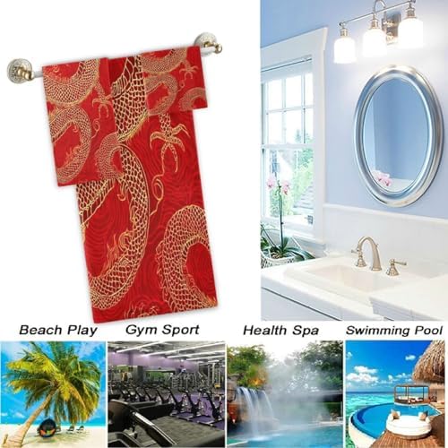 Naanle Magic Cool Dragon Asian Fire Red Soft Luxury Decorative 3 Pieces Towels Set, 1 Bath Towel+1 Hand Towel+1 Washcloth, Multipurpose for Bathroom, Hotel, Gym, Spa and Kitchen