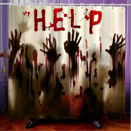 FuWeave 8 Pcs Halloween Bathroom Decor Ghost Shadow Shower Curtain Rug Set