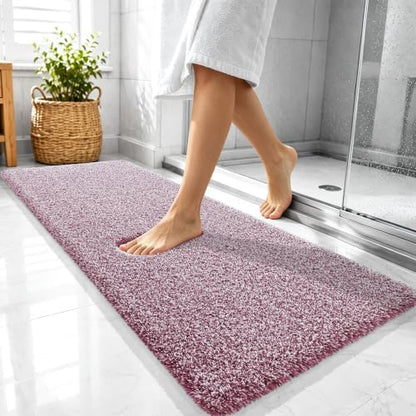 OLANLY Microfiber Bathroom Rugs 47x20, Quick Dry Mat, Burgundy and White