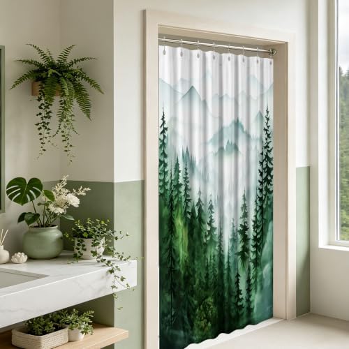 Dark Green and White Stall Shower Curtain, 54X72 in Narrow Small, Forest