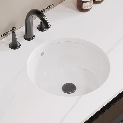 16"x16" Round Shape Undermount Bathroom Vessel Sink, Ceramic White Vanity Top Sink with Overflow