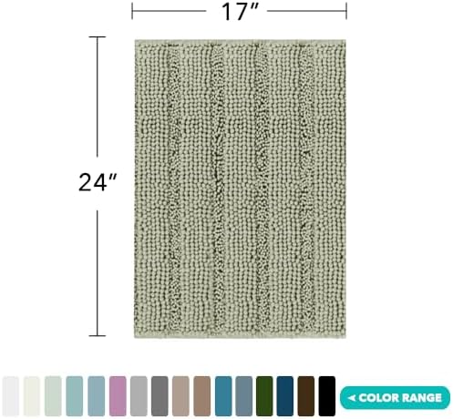 Turquoize Small Bathroom Rug 17x24, Soft Chenille Bath Rug, Eucalyptus