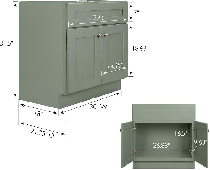 Design House Brookings Bathroom Vanity, 30", Evergreen Fog | Adjustable Hinges, Freestanding, Contemporary/Modern, Wood, Bath, 215459