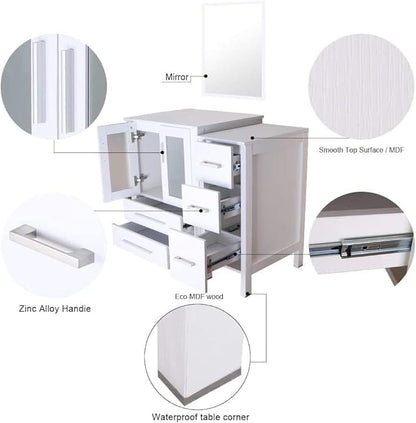 UEV 60" White Bathroom Vanity, Cabinet with Double Sink, 3 Drawers, Modern Design, Vessel Sink Combo & Mirror (UEVA0960WH)