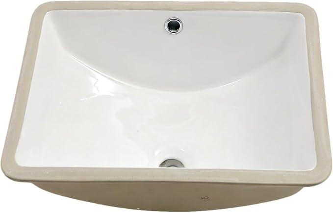White Undermount Bathroom Sink 18"x14"Ceramic Basin | Modern Porcelain Under Counter Bathroom Vanity Sink, Interior Bowl 16.3"x 16.9", Rectangular Undermount Basin with Overflow