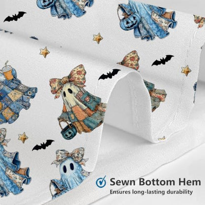 MEHOFOND Halloween Blue White Patchwork Ghost Shower Curtain Bath Curtain