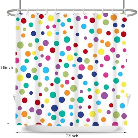 Colorful Polka Dots Shower Curtain, Kids Fun Bright Rainbow Waterproof Fabric Shower Curtain for Bathroom with Modern Abstract Geometric Bath Curtain Decor with Hooks, Machine Washable, 72''Wx96''L