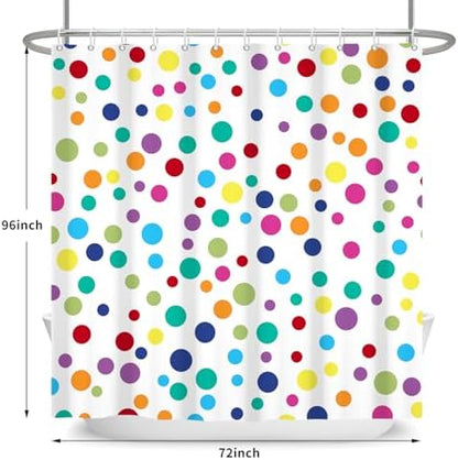 Colorful Polka Dots Shower Curtain, Kids Fun Bright Rainbow Waterproof Fabric Shower Curtain for Bathroom with Modern Abstract Geometric Bath Curtain Decor with Hooks, Machine Washable, 72''Wx96''L