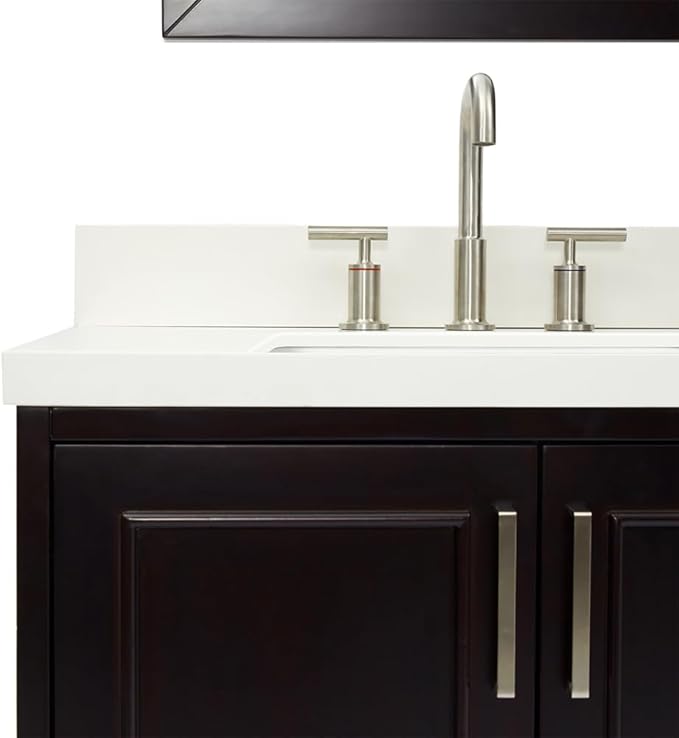 ARIEL Stafford 84-inch Bathroom Vanity with Sink,Solid Wood, 1.5-inch Pure White Quartz Countertop, Double Rectangular Porcelain Sink, 5 Soft Closing Doors, 6 Dovetail Drawers, Espresso