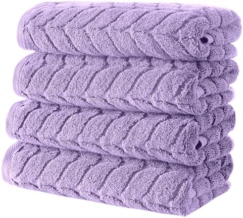 BAGNO MILANO Turkish Cotton Bath Towels, Hand Towels - Soft Plush Jacquard Collection Luxury Towels Set (Lilac, Hand Towel Set of 4)