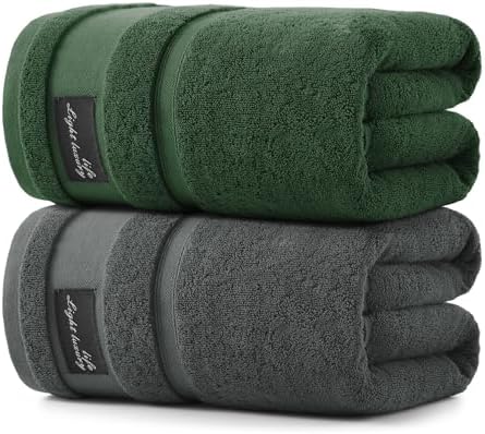 REDKISS 2 Pack Large Bath Towels Set, 100% Cotton, 32x63 in, Heavyweight 760G, Highly Absorbent & Quick Dry, Super Soft Luxury Towels for Bathroom,Hotel Collection - Gray Green