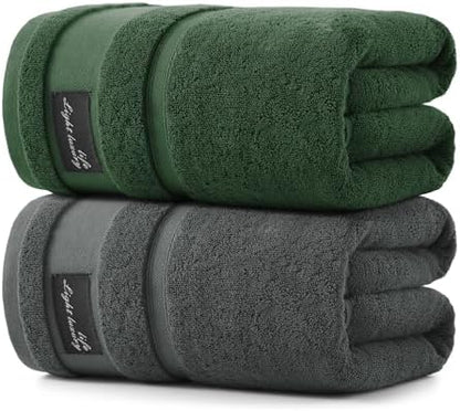 REDKISS 2 Pack Large Bath Towels Set, 100% Cotton, 32x63 in, Heavyweight 760G, Highly Absorbent & Quick Dry, Super Soft Luxury Towels for Bathroom,Hotel Collection - Gray Green