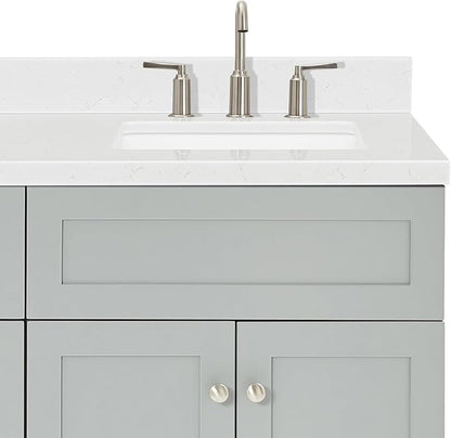 DKB Bradford 72 Inch Bathroom Vanity Double Sink — Grey Bathroom Vanity with Sink, 1.5" Edge Carrara White Countertop & Backsplash, 4 Soft-Close Doors, and 3 Dovetail Drawers