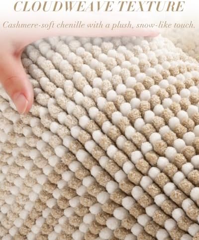 BSICPRO Large Chenille Bathroom Rugs, 24x43 Boho Bath Mats, Beige