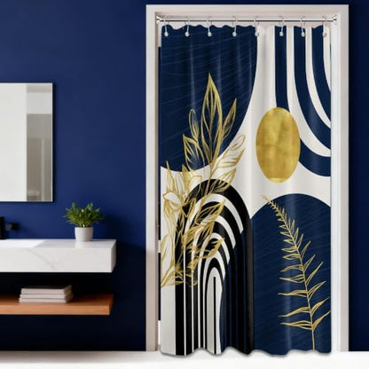 Navy Blue and Gold Stall Shower Curtain, 48X72 in Narrow Small