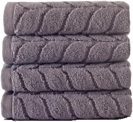 BAGNO MILANO Turkish Cotton Bath Towels, Hand Towels - Soft Plush Jacquard Collection Luxury Towels Set (Grey, Hand Towel Set of 4)