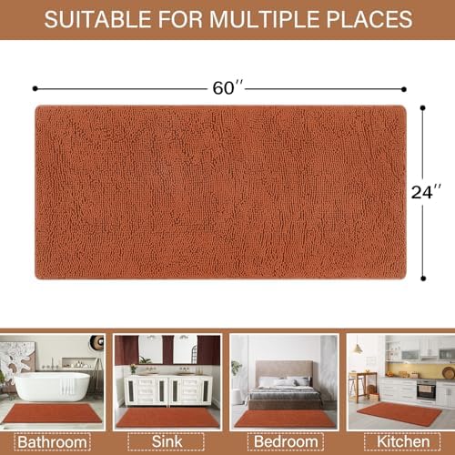 LOCHAS Luxury Bathroom Rug Shaggy Bath Mat 24 x 60 Inch, Burnt Orange
