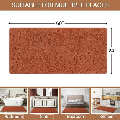 LOCHAS Luxury Bathroom Rug Shaggy Bath Mat 24 x 60 Inch, Burnt Orange