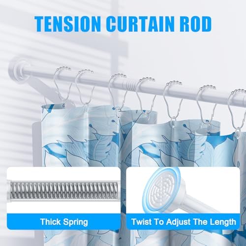 TEECK Shower Curtain Rod, 32-68 inch Adjustable Spring Tension Curtain Rod, Never Rust Anti-Slip Shower Curtain Rod for Bathroom, No Drilling, Never Collapse, Easy to Use, White