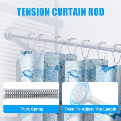 TEECK 2 Pack Shower Curtain Rod, 32-68 inch Adjustable Spring Tension Curtain Rod, Never Rust Anti-Slip Shower Curtain Rod for Bathroom, No Drilling, Never Collapse, Easy to Use, White