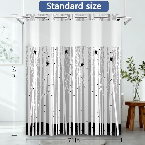 No Hook Shower Curtain with Snap-in Liner 71x74 Inch