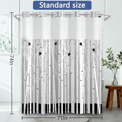 No Hook Shower Curtain with Snap-in Liner 71x74 Inch