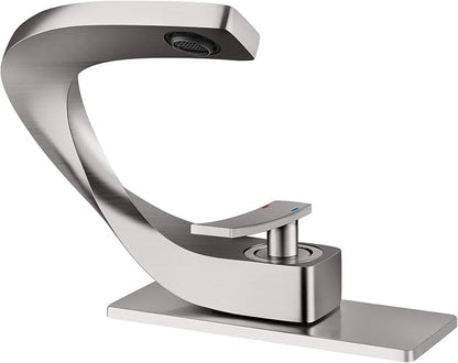 Single Hole Bathroom Sink Faucets,Brass Vainty Faucet Brushed Nickel | Lead-Free, Single Handle Faucet for Sink, Vanity, RV, Lavatory, Suitable for 1 or 3 Holes