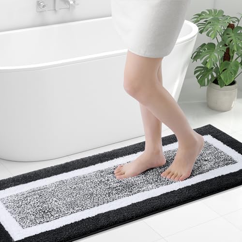 OLANLY Bathroom Runner Rugs 47x17, Long Bath Mats for Bathroom Floor, Black