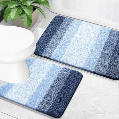 OLANLY Micorfiber Bathroom Rug Set 2 Piece, 24"x16"+U-Shaped 24"x20"
