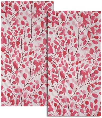 Pink Leaves Floral Hand Towels 14x28 Inch Set of 2 Boho Flowers Absorbent Soft Dish Washing Cloth Tea Towels for Wedding Anniversary Holiday Kitchen Bathroom Gym Hotel Spa Decor