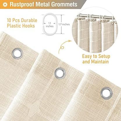 BTTN 60x72 Boho Farmhouse Linen Heavy Duty Shower Curtain Set, Cream/Beige