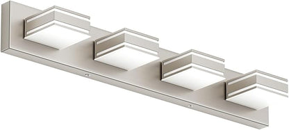 Ralbay 30inch Brushed Nickel Vanity Light for Bathroom 4-Light Metal Acrylic Modern LED Bathroom Light Fixtures