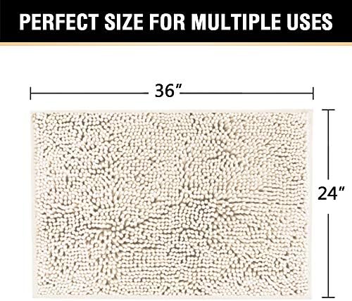 H.VERSAILTEX Microfiber Bath Rugs Chenille Floor Mat Ultra Soft Washable Bathroom Dry Fast Water Absorbent Bedroom Area Rugs, 24 x 36 - Inch, Ivory