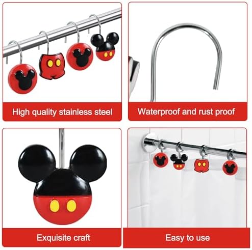 12-Piece Mouse Shower Curtain Hooks for Bathroom