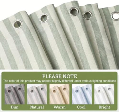 HunnmingRe Sage Green Farmhouse Striped Shower Curtain Tasseled 72x72 Inch