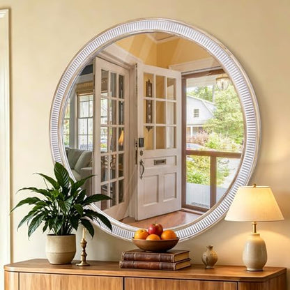 30 Inch Round Mirror, Rustic Farmhouse Circle Mirrors for Wall Decor