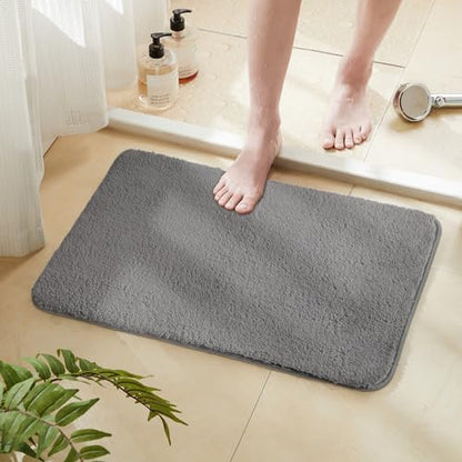 TECHMILLY Shaggy Bathroom Rug Mat 32x20, Absorbent Thick Non Slip Microfiber Mats, Quick Dry Machine Washable Bath Rug for Bathroom Floor, Bathtub and Shower, Gray