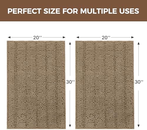 Bcoimo Bath Rug Mat Sets, 2 Piece Extra Soft Chenille Tan Batroomh Mat Set