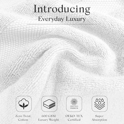 Premium Staple Cotton Bathroom Towel Set - White 600 GSM 6-Piece Luxury Bath Towel Set 3 Stripe - 2 Bath Towels, 2 Hand Towels & 2 Washclothes Set - High Absorbent & Quick Dry for Gym, Spa, Hotel
