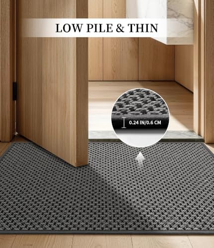 YIHOUSE Dark Grey Bathroom Rugs Sets 2 Pieces,Thin Bath Mat Quick Dry