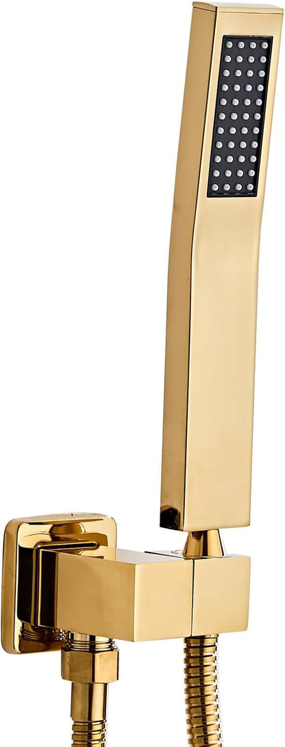 Handheld Shower Head，High Pressure Brushed Gold Shower Head,Water Saving Detachable Shower Wand with Solid Brass Body and 5 ft Flexible Hose, Easy to Clean and Durable