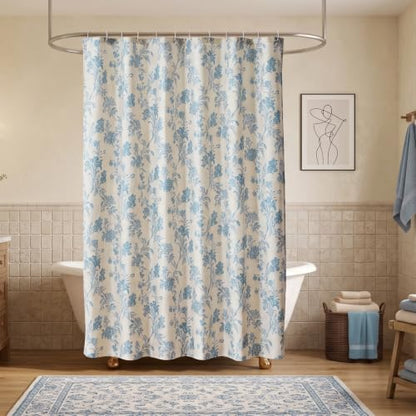 Warmstar Farmhouse Shower Curtain,Blue Floral Shower Curtain for Bathroom Linen Look Vintage Shower Curtain with Weighted Hem,72" W x 84" L