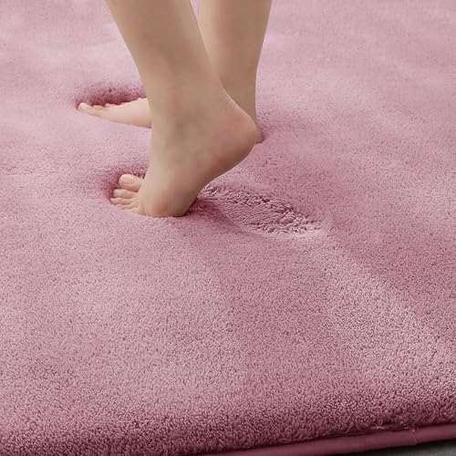 MINIDEAR Bathroom Rugs 32x20 Pink - Thick Memory Foam Bath Mat, Ultra Soft & Plush Fluffy, Non-Slip, Quick Dry, Absorbent Washable Floor Microfiber Mat for Tub, Home Decor Accessories