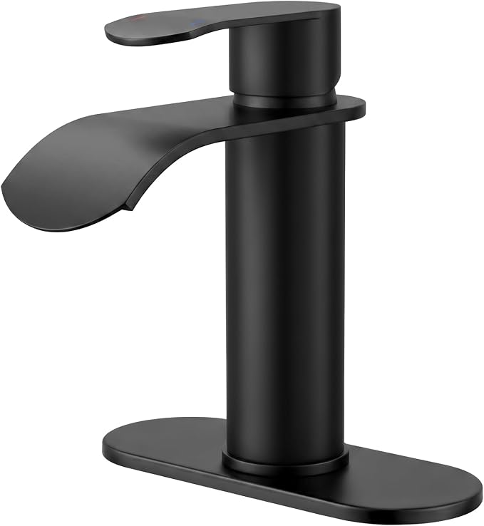 WOWOW Waterfall Bathroom Faucet Matte Black: Bathroom Sink Faucet for 1 Hole or 3 Holes, Single Handle Vanity Faucet with Pop up Drain, Stainless Steel Basin Sink Tap for RV Lavatory