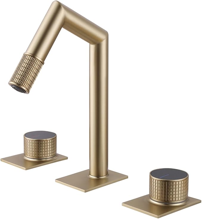 3 Hole Basin Mixer Faucet Brushed Gold 3 Hole Bathroom Faucets Brass-Brushed Gold