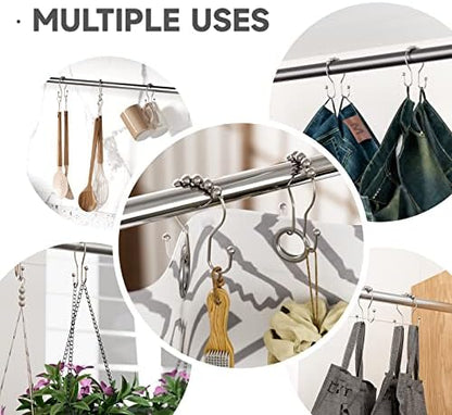 Shower Curtain Hooks Brushed Nickel Shower Curtain Rings Rust Proof, Bathway Balanced Smooth Glide Double Shower Curtain Hooks, Sturdy Shower Hooks for Shower Curtain 12 Pcs Shower Rod Hooks