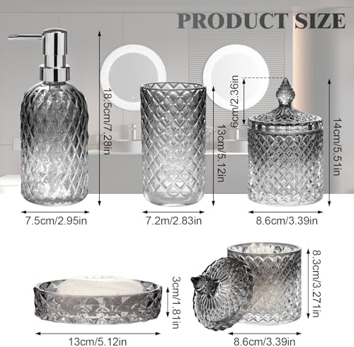Bathroom Accessories Set, 5Pcs Gradient Glass Bath Accessory Sets Complete, Glass Bathroom Accessories with Soap Dispenser, Soap Dish, Toothbrush Holder, Qtip Holder