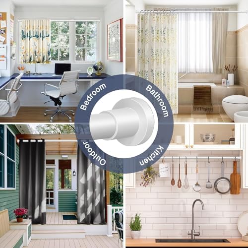 YNL White Shower Curtain Rod 32-94 Inch(2.7-7.8ft), Non-Slip, Never Rust, Stainless Steel No Drill Spring Tension Shower Rod, Adjustable Long Curtain Rod for Bathroom Window Patio